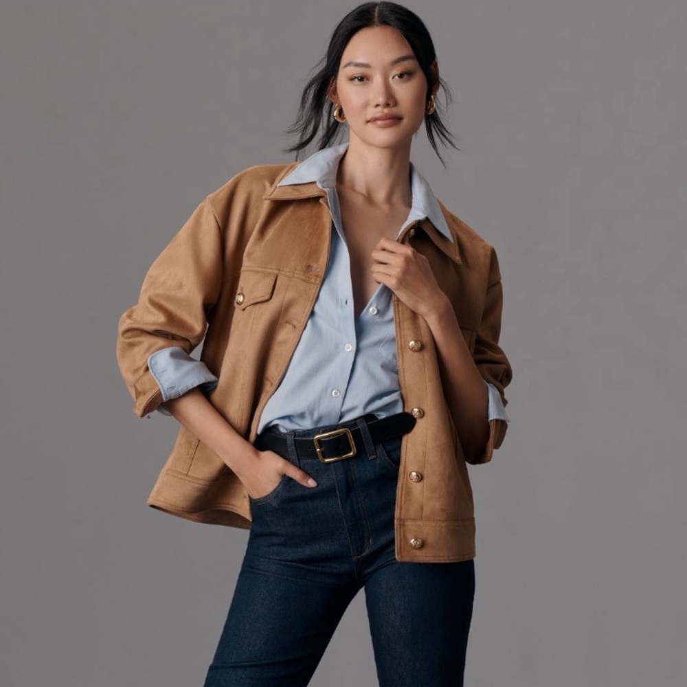 Anthropologie Maeve Tan Suede Trucker Jacket - Picture 6 of 14